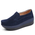 Women's Loafers Flat Genuine Leather Women's Genuine Leather Loafers Slip-On Round Toe Navy Platform Flat Shoes Spring Autumn Casual