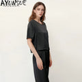 AYUNSUE 16Mm 100% Mulberry Silk Sleepwear Women Summer Clothes Pajama Sets Casual Long Pants Short Sleeve Top Two-piece Пижама