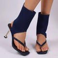 Summer Fashion Knitted Design Square Toe Casual Women's Cool Boots 2026 New Solid Color Clip Toe High Heel Outdoor Women Boots