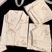 Women's New Korean Simple Rabbit Print Pajamas Spring and Summer Clouds  Three-Piece Set of Fashion Lazy Leisure Home Wear