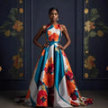 Women Elegant Floral Printed Dress Sleeveless Crew Neck Maxi Evening Dress 2025 New Summer High Waist Slim Party Wedding Dresses