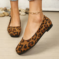 Vintage Leopard Print Square Toe Women Flats Soft Non-slip Sole Slip On Casual Shoes Office Daily Ladies Dress Ballet Shoes