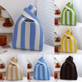 Reusable Knitted Stripe Wrist Bag Woven Handbag Stripe Female Shopping Bags Large-capacity Knitted Bucket Bag Women Tote Bags