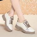 Spring Non-slip Soft Leather Sneaker Trekking Footwear New Women's Thick-soled Lace-up Leisure Skateboard Sports Shoes