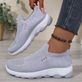 Grid Mesh Slip-On Street Sneakers, Integrated Stretch Ribbed Collar, Thick Wavy Layered Two-Tone Midsole Daily Walking Shoes