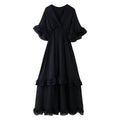 Casual Cascading Ruffle Women Dress Chic Patchwork Lace Up Half Flare Sleeve O-neck Female Dresses 2025 Summer Beach Lady Robe