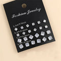 New 12 Pair/Pack Mixed Sizes Rhinestone Stud Earrings For Women Girls White Crystal Earrings Set Wedding Party Jewelry Gift