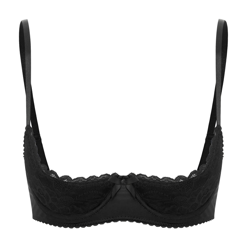 Sexy Lace Bra Women's Lingerie Underwire Half Cup Push Up Brassiere Hot Bra Underwear Bare Exposed Breast Underwire Brassiere