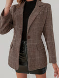 Women's Color-Block Plaid Flat-Lapel Single-Breasted Blazer