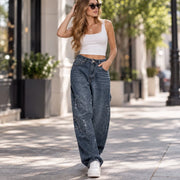 Casual High Waist Jeans Straight Leg Elegant Commuter with Lightweight Rhinestone Embellishment Full Length Spring Women Jeans
