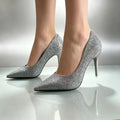Sparkling Pointed Toe High Heels Glitter Shoes Low Cut Leather Sequin Uppers Super High Heel Wedding Official Pumps Woman
