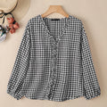 2025 ZANZEA Women Autumn Plaid Cheeked Blouse Casual V Neck Long Sleeve Tops Stylish Ruffled Work Shirt Buttons Blusas Oversize