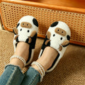 Cute Cow Plush Indoor Slippers Silent Warm Autumn Winter Non-slip Couple Shoes for Men Women House Shoes Cushion