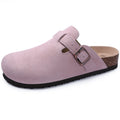 Crestar Women's Suede Clogs Lady Fashion Buckle Leather Mules Comfort Cork Footbed Potato Shoes with Arch Support Beach Sandal