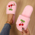 Pink Strawberry Winter Fluffy Slippers Women 2026 Soft Sole Long Plush Warm Home Slippers Woman Plus Size 45 Lovely Slides Shoes