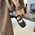 Women Ballet Flats Women Genuine Leather Tabi Split Toe Mary Jane Flats Double Buckle Strap Two‑Way Wear Mule Slippers Ballet Flat Shoes for Ladies