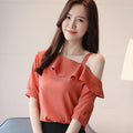 Women's Shirt Tops One-Shoulder Ruffles Short-sleeved Chiffon Blouse