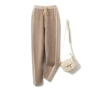 Pants Merino Wool Knit Autumn Winter Woman's Pants Fashion Pencil Pants 100% Merino Wool Knit Long Trouser Elastic Mid-Waist Patchwrok Full Length Pant