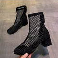 Women Plus Size European American Mesh Boots New Sexy Hollow Out Ankle Boots Solid Color Chunky Heel Block Heel Boots Breathable