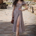 Summer Female Shoulderless Dress Slash Neck Fashion Printing Short Lantern Sleeve Women's Holiday Clothes Sexy Lady Floral Dress
