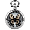 Fashion Skeleton Butterfly Quarzt Pocket Watch with Chain Necklace Vintage Quartz Pendant Watches Clock Chain Mens Women