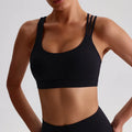 Solid Color Butter Cross Gym Yoga Underwear Women Cross Back Shoulder Straps Fitness Sport Bra High Impact Push Up Top With Pad