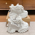 White Chunky Sneakers Women New Autumn Hidden Heel Platform Sports Dad Shoes Woman Lace Up Breathable Mesh Casual Shoes 10CM