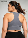 Plus size short seamless ribbed racerback sports bra for Pilates, everyday wear, and gym workouts