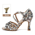 Women Shoes Latin Dance HROYL Ballroom Latin Dance Shoes Ladies Girls New Silk Satin Shiny Rhinestone Cuban High Heels Party Salsa Dance Shoes Women