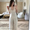 Sexy Lace Suspender Pajamas Set Lingerie Spring Summer New Ice Silk Sleepwear Trouser Suit Elegant Womens Matching Sets Homewear