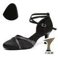 Women's Latin Dance Shoes Ballroom Salsa Waltz Tango Square Modern Dance Shoes Ladies Elegant Closed Toe Satin Rhinestone Shoes