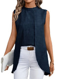 2024 Fashion Two Fake Pieces Shirts For Women O-neck Sleeveless Shirt Tops Summer Elegant Solid Blouse Top Femme Black Clothing