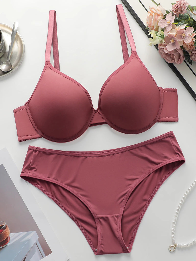 Women Push Up Bras Set Underwire Padded Bra and Panty Everyday Wear Lingerie Set For Women