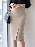 ZANZEA Vintage Bodycon Skirt Women Autumn High Waist Faldas Fashion OL Knee Length Skirts Casual Split Hem Office Work Jupes