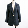 Vintage Women's Blazer Checked Plaid Fashionable Suit Jacket Thin Coats patchwork pocket coat OLCasual Outwear Suits