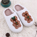Christmas Plush Slippers Women Home Silent Holiday Gingerbread Cozy Fluffy Shoes Gift for Girls Winter Indoor Unisex Lightweight