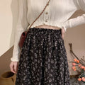 Spring Summer Casual Skirt Womens A-Line Skirts Fashion Vintage Floral Printed Chiffon Skirts Elastic High Waist Midi Skirts