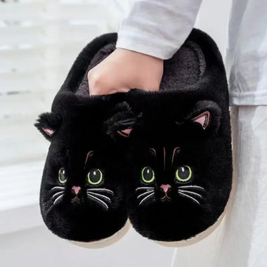 2026 New Winter Plush Slippers - Cat Pattern Couple House Shoes, Cozy Furry Indoor Slides for Women & Men, Non-Slip Home Booties