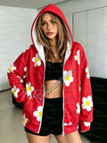 26 winter Women Daisy Floral Print Zip Up Hoodie men women Long Sleeve Hooded Jacket , Casual Y2K Streetwear women hoodies