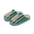 Embroidered Winter New Striped Leopard Print Plush Slippers for Women Indoor Non-Slip Warm Plush Shoes Holiday Gifts