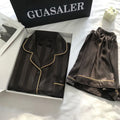 2PCS/Set Women's Silk Pajamas Short Sleeve Short Pants Simulation Silk Homewear Student Girl Soft Solid Color Striped Sleepwear