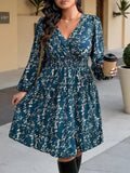 Casual Dress Autumn GIBSIE Plus Size Floral Print V-Neck Long Sleeve Ruffle Hem Dress Women 2026 Autumn High Elastic Waist Casual A-Line Dresses
