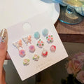 Korean Delicate Candy Sweet Resin Holiday Flower Stud Earrings Set For Women Girls Charm Piercing Jewelry Y2K Gifts Dropship