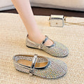 Women's 2026 New Mesh Full of Diamond Decoration Breathable Ballet Flats Spring Summer Non-slip Comfortable Casual Low-top Shoes