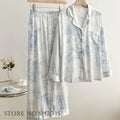 Elegants Lace 2PCS Pjs Set Women's Pijamas Homewear White Silk Satin Sleepwear Trouser Suit Loungewear Loose Casual Nightwear