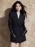 2025 Spring Autumn High-end Black Suit Jacket Women Fashion Double-breasted Temperament Mid-Long Office Female Blazer Coat Tops