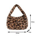 Fashion Leopard Print Shoulder Bag Solid Color Zipper Underarm Handbag Faux Fur Soft Women's Shoulder Bag Winter Season
