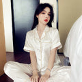 2 Pieces Faux Silk Satin Pajamas Set Summer Autumn Women Sleepwear Short Sleeve Nightwear Comfortable Skin-friendly Sleepsuits