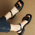Summer Soft Leather Retro Fashion Sandals Women's Open Toe Single Strap Low Heel Shoes Metal Buckle Roman Shoes 2025