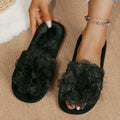 Winter Furry Slippers for Women, Thick Plush, Warm, Non-Slip, Thick-Soled, Indoor Home, Silent, Couple's Cotton Slippers